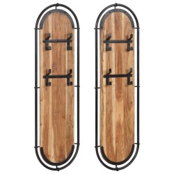 Porte-manteaux muraux et 4 crochets 2 pcs bois massif d'acacia 