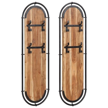 Porte-manteaux muraux et 4 crochets 2 pcs bois massif d'acacia 