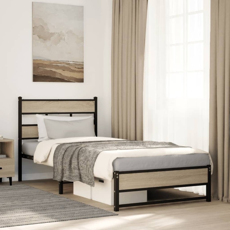 Cadre de lit en métal sans matelas chêne sonoma 107x203 cm 