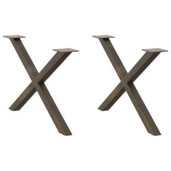 Pieds de table basse en forme de X, 2 pièces, acier naturel, 70 x (42-43) cm 