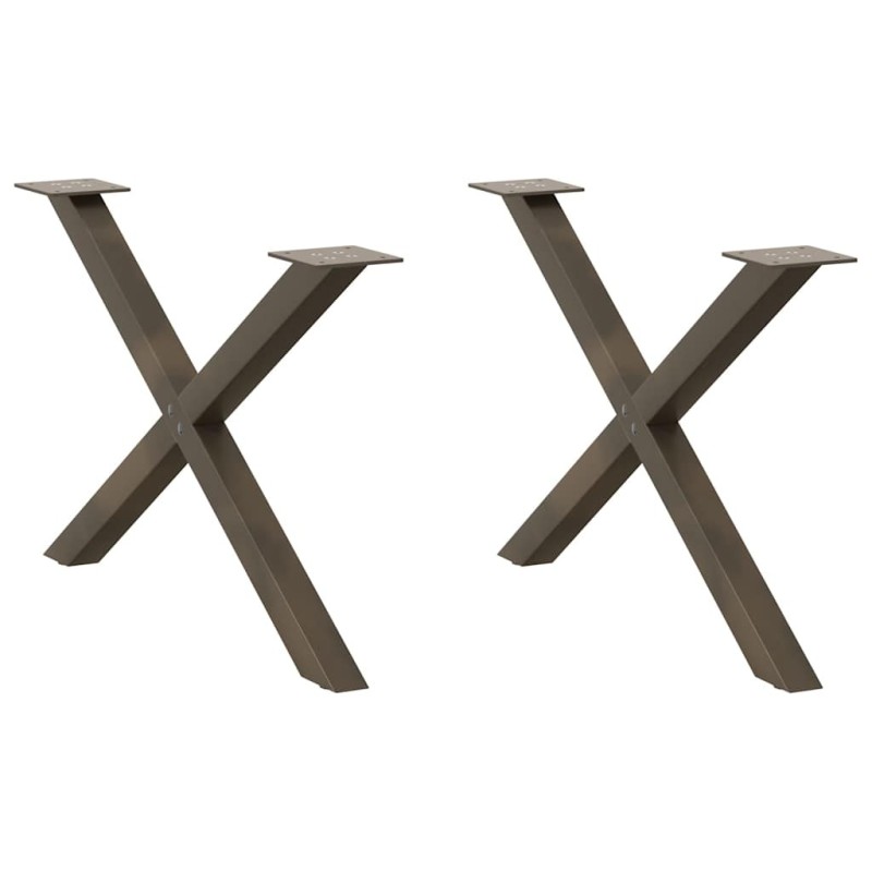 Pieds de table basse en forme de X, 2 pièces, acier naturel, 70 x (42-43) cm 