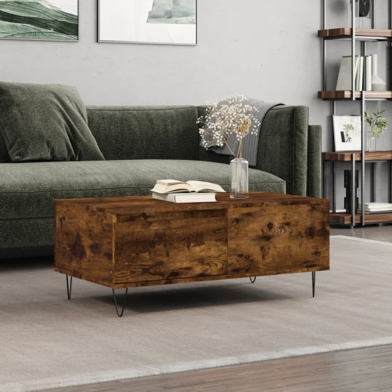 Table basse Chêne fumé 90x50x36,5 cm Bois d'ingénierie Table basse Chêne fumé 90x50x36,5 cm Bois d'ingénierie