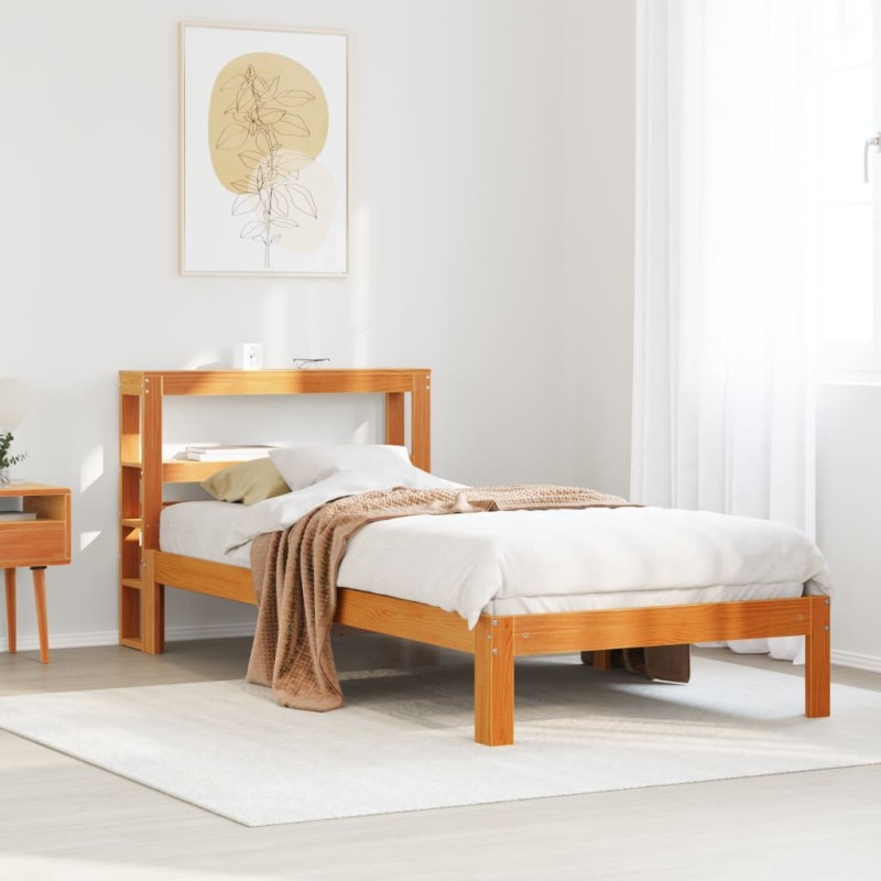 Cadre de lit sans matelas cire marron 90x190 cm bois pin massif 