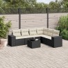 Salon de jardin 7 pcs avec coussins noir résine tressée 