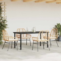 Ensemble à manger jardin coussins 5pcs marron poly rotin verre 