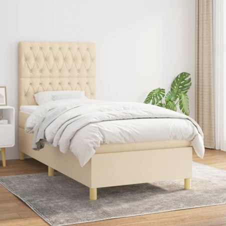 Sommier à lattes de lit avec matelas Crème 90x200 cm Tissu 