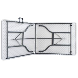 Table pliable de jardin avec 2 bancs 180 cm Acier et PEHD Blanc 