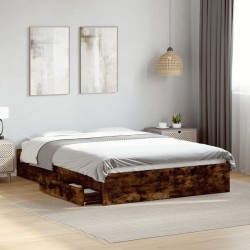 Cadre de lit avec tiroirs sans matelas chêne fumé 140x190 cm 