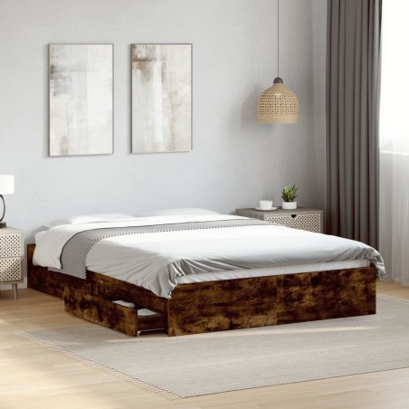 Cadre de lit avec tiroirs sans matelas chêne fumé 140x190 cm 