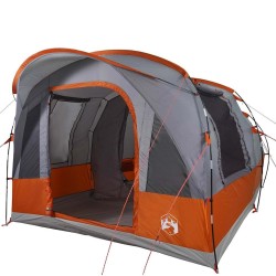 Tente de camping tunnel 3 personnes gris et orange imperméable 