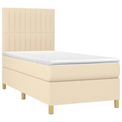 Sommier à lattes de lit et matelas et LED Crème 80x200cm Tissu 