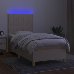 Sommier à lattes de lit et matelas et LED Crème 80x200cm Tissu 