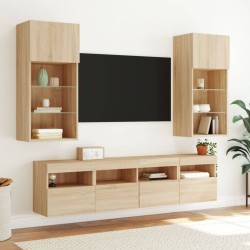 Meubles TV muraux lumières LED 2 pcs chêne sonoma 40x30x40 cm 