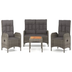 Ensemble à manger jardin 4pcs et coussins Gris Résine tressée 
