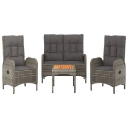 Ensemble à manger jardin 4pcs et coussins Gris Résine tressée 