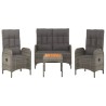 Ensemble à manger jardin 4pcs et coussins Gris Résine tressée 