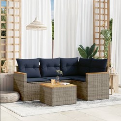 Salon de jardin 5 pcs avec coussins gris résine tressée 
