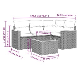 Salon de jardin 5 pcs avec coussins gris résine tressée 