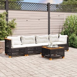 Salon de jardin 5 pcs avec coussins noir résine tressée 