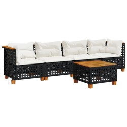 Salon de jardin 5 pcs avec coussins noir résine tressée 