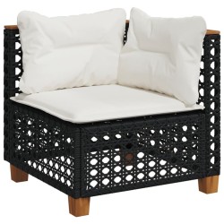 Salon de jardin 5 pcs avec coussins noir résine tressée 