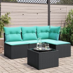 Salon de jardin 5 pcs avec coussins noir résine tressée 