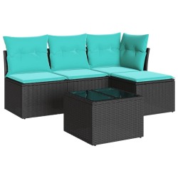 Salon de jardin 5 pcs avec coussins noir résine tressée 