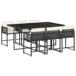 Ensemble à manger de jardin coussins 7pcs Noir Résine tressée 