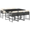 Ensemble à manger de jardin coussins 7pcs Noir Résine tressée 