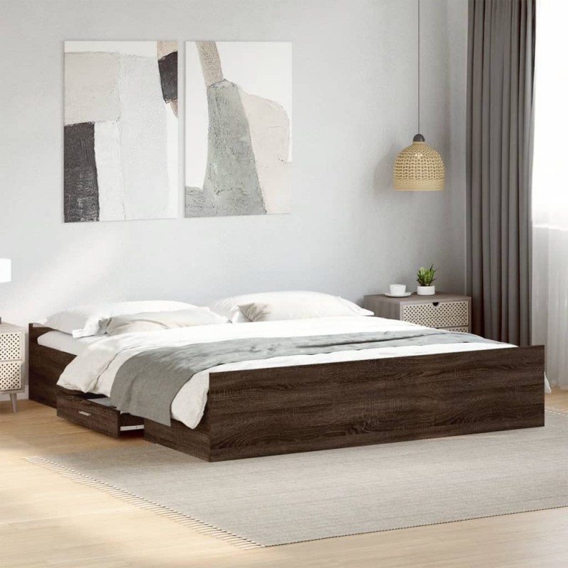Cadre de lit avec tiroirs sans matelas chêne marron 200x200 cm 