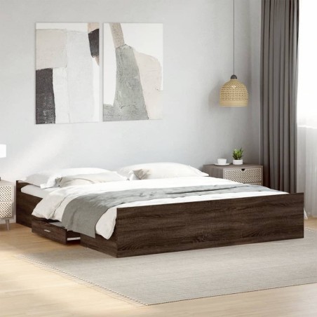 Cadre de lit avec tiroirs sans matelas chêne marron 200x200 cm 