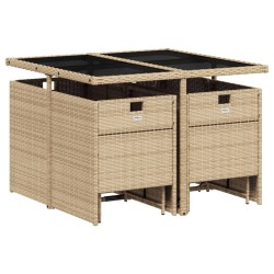 Ensemble à manger de jardin et coussins 9 pcs beige Poly rotin 
