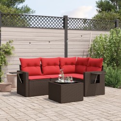 Salon de jardin avec coussins 5 pcs marron résine tressée 