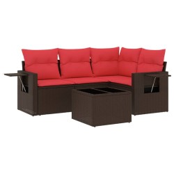 Salon de jardin avec coussins 5 pcs marron résine tressée 