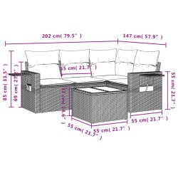 Salon de jardin avec coussins 5 pcs marron résine tressée 