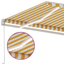 Auvent manuel rétractable avec LED 300x250 cm Jaune et blanc 