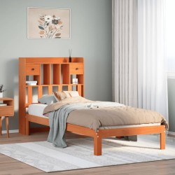 Lit bibliothèque sans matelas cire marron 75x190 cm pin massif 
