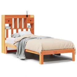 Lit bibliothèque sans matelas cire marron 75x190 cm pin massif 
