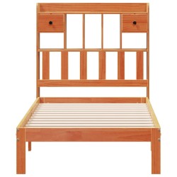 Lit bibliothèque sans matelas cire marron 75x190 cm pin massif 