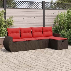 Salon de jardin avec coussins 5 pcs marron résine tressée 