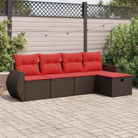 Salon de jardin avec coussins 5 pcs marron résine tressée 