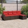 Salon de jardin avec coussins 5 pcs marron résine tressée 