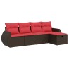 Salon de jardin avec coussins 5 pcs marron résine tressée 