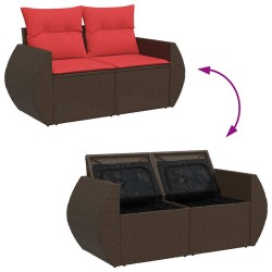 Salon de jardin avec coussins 5 pcs marron résine tressée 