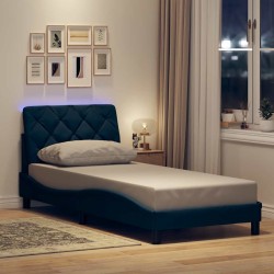 Cadre de lit avec LED sans matelas bleu 80x200 cm tissu 