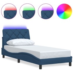 Cadre de lit avec LED sans matelas bleu 80x200 cm tissu 