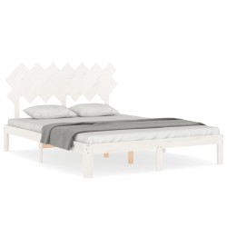 Cadre de lit sans matelas blanc bois de pin massif 