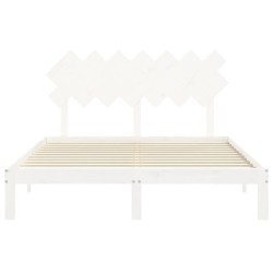 Cadre de lit sans matelas blanc bois de pin massif 