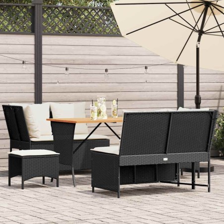 Salon de jardin 5 pcs avec coussins noir résine tressée 