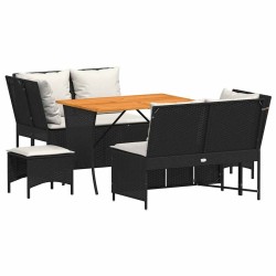 Salon de jardin 5 pcs avec coussins noir résine tressée 